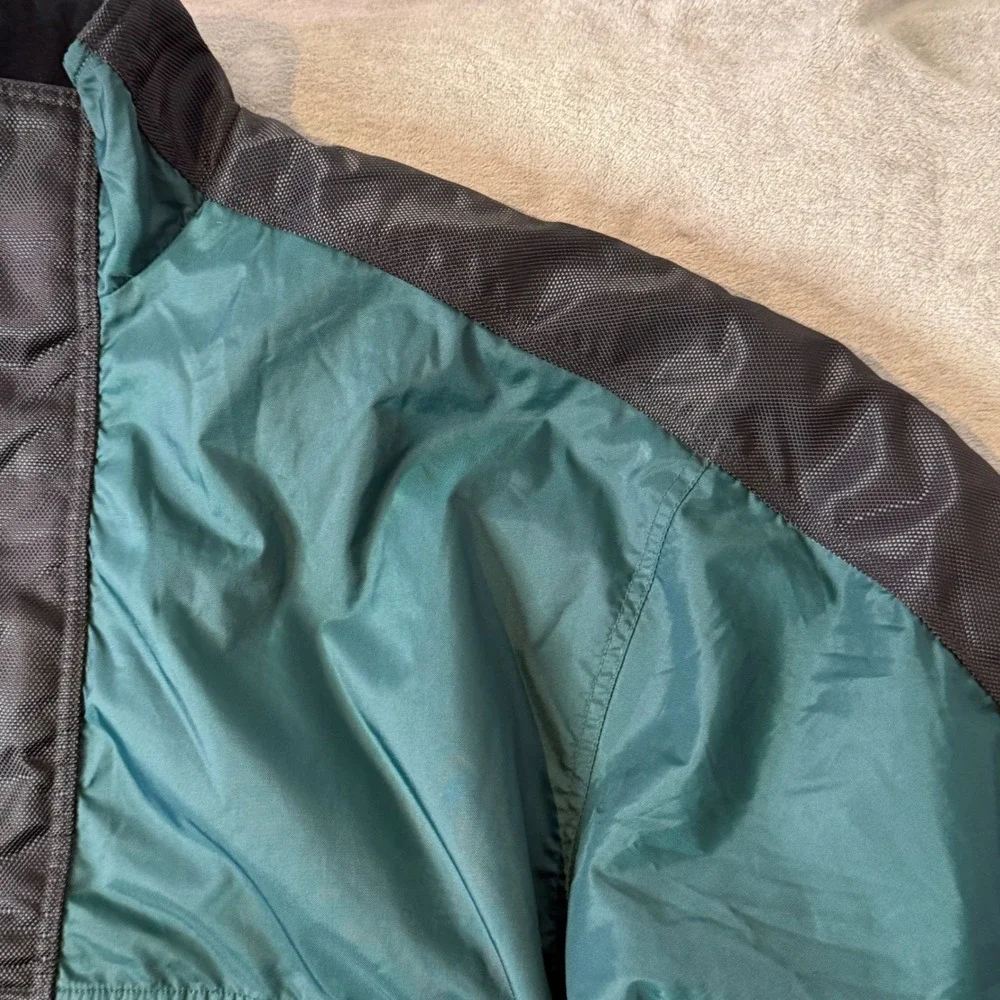 VTG Nike 90s Anorak Jacket Green Black Big Swoosh Quilted‎ L Pullover Kangaroo
